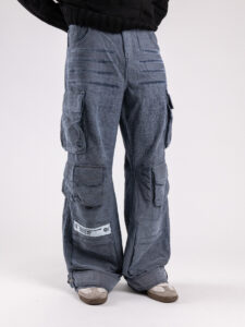 VDR Pantalone con gamba molto ampia multi tasconato effetto rovinato 14460 Grigio (2)