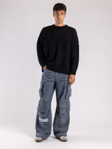 VDR Pantalone con gamba molto ampia multi tasconato effetto rovinato 14460 Grigio