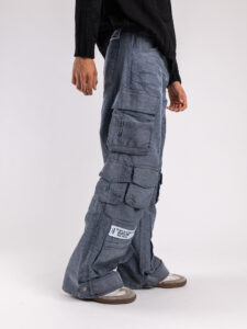 VDR Pantalone con gamba molto ampia multi tasconato effetto rovinato 14460 Grigio (6)
