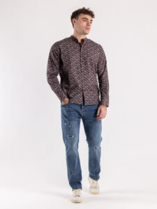 ESTASI Camicia coreana in cotone con fantasia bandana GHALI Blu1