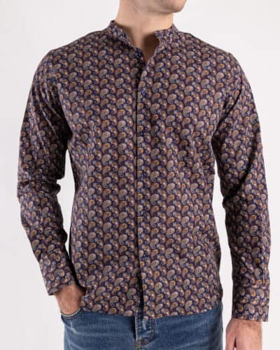 ESTASI Camicia coreana in cotone con fantasia bandana GHALI Blu5 Saldi