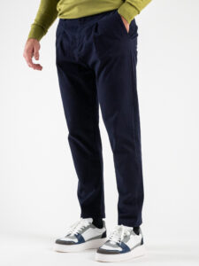 ESTASI Pantalone comodissimo con pinces ed elastico in vita BECKHAM INV Navy (3)