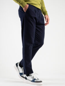 ESTASI Pantalone comodissimo con pinces ed elastico in vita BECKHAM INV Navy (4)