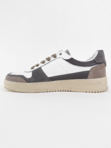 ESTASI Sneakers bianche sportive Made In Italy con inserti grigio e tallone blu DIEGO Bianco-Grigio2
