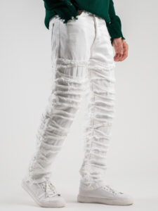 Jeans effetto strappato con gamba morbida PT256 Bianco3