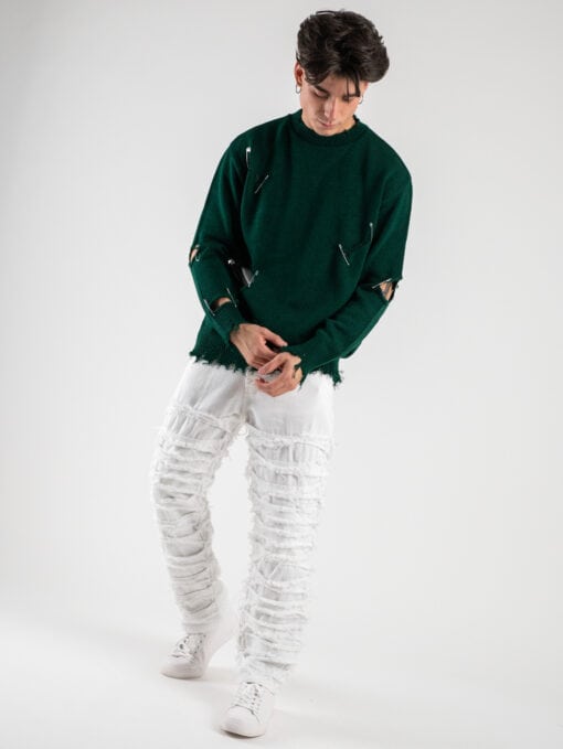 Jeans effetto strappato con gamba morbida PT256 Bianco Prezzo 0 00