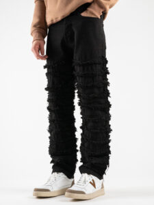 Jeans effetto strappato con gamba morbida PT256 Nero1