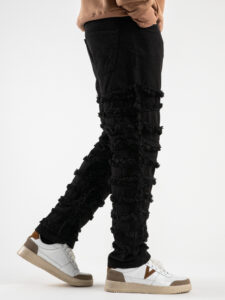 Jeans effetto strappato con gamba morbida PT256 Nero3