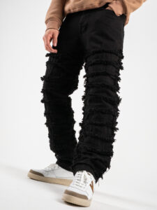 Jeans effetto strappato con gamba morbida PT256 Nero4
