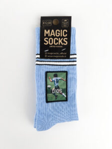 MAGIC SOCKS Calze in spugna unisex tg. unica stampa ricamata DIOS Azzurra1