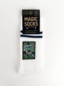 MAGIC SOCKS Calze in spugna unisex tg. unica stampa ricamata DIOS Bianca2