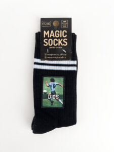 MAGIC SOCKS Calze in spugna unisex tg. unica stampa ricamata DIOS Nero2