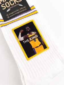 MAGIC SOCKS Calze in spugna unisex tg. unica stampa ricamata THE KING Bianca2