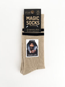 MAGIC SOCKS Calze in spugna unisex tg. unica stampa ricamata THUG LIFE Beige1