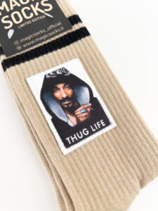 MAGIC SOCKS Calze in spugna unisex tg. unica stampa ricamata THUG LIFE Beige2
