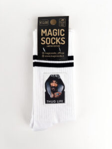 MAGIC SOCKS Calze in spugna unisex tg. unica stampa ricamata THUG LIFE Bianca1