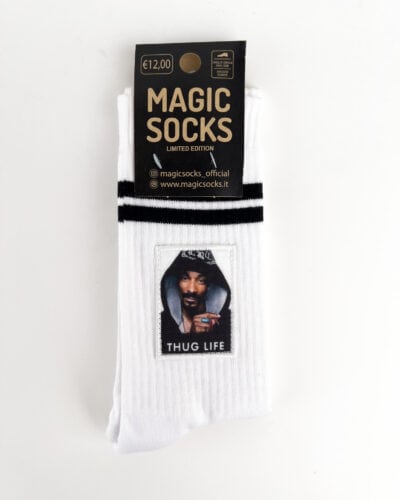 MAGIC SOCKS Calze in spugna unisex tg. unica stampa ricamata THUG LIFE Bianca1 Nuovi Arrivi
