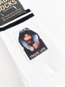 MAGIC SOCKS Calze in spugna unisex tg. unica stampa ricamata THUG LIFE Bianca2