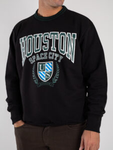 MOD Felpa girocollo garzata 100% cotone con stampa Houston CA7123 Nera (1)