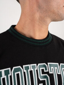 MOD Felpa girocollo garzata 100% cotone con stampa Houston CA7123 Nera (4)