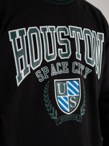 MOD Felpa girocollo garzata 100% cotone con stampa Houston CA7123 Nera (5)