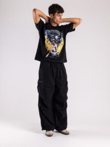 VDR Pantalone cargo molto ampio con tasconi,coulisse in vita e sulla caviglia 14140 Nero (2)
