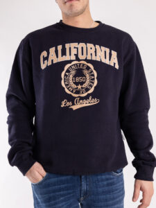 BERNA Felpa girocollo garzata con stampa CALIFORNIA 233125 Blu (3)