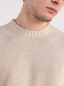 BERNA Maglione girocollo LAMBSWOOL logo ricamo 233036 Beige (1)