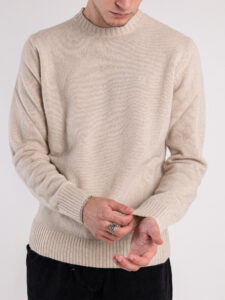 BERNA Maglione girocollo LAMBSWOOL logo ricamo 233036 Beige (4)