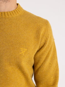 BERNA Maglione girocollo LAMBSWOOL logo ricamo 233036 Curry (1)