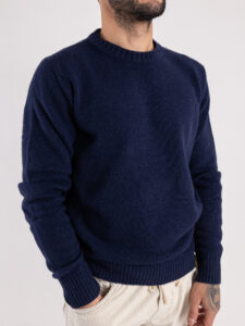 BERNA Maglione girocollo LAMBSWOOL logo ricamo 233036 Inchiostro (1)