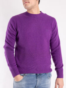 BERNA Maglione girocollo LAMBSWOOL logo ricamo 233036 Lavanda (4)