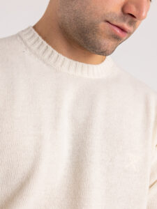 BERNA Maglione girocollo LAMBSWOOL logo ricamo 233036 Panna (1)