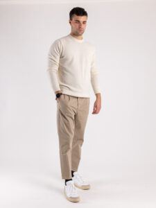 BERNA Maglione girocollo LAMBSWOOL logo ricamo 233036 Panna (2)