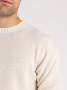 BERNA Maglione girocollo LAMBSWOOL logo ricamo 233036 Panna (4)
