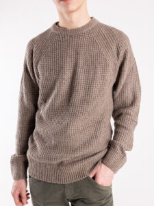 BERNA Maglione girocollo Tweed bottonato misto lana 233031 Corda (1)