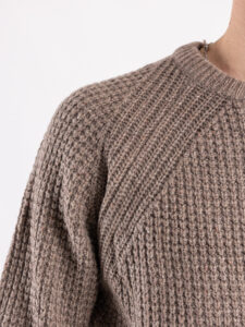 BERNA Maglione girocollo Tweed bottonato misto lana 233031 Corda (3)