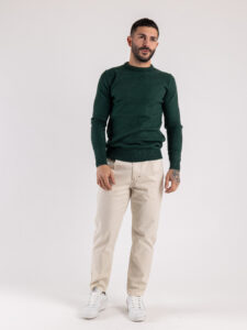 BERNA Pantalone morbido cropped con pences,tasca e passante in jeans 233191 Panna (2)