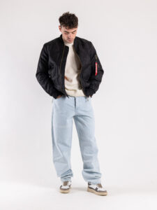 Bomber nero sportivo trapuntato con collo e polsini in maglia TG29751 Nero1