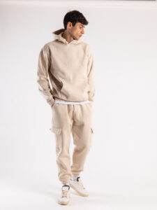 Completo tuta felpato con felpa cappuccio + pantalone con tasconi KANYE Beige2