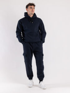 Completo tuta felpato con felpa cappuccio + pantalone con tasconi KANYE Blu1