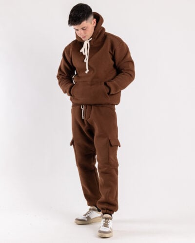 Completo tuta felpato con felpa cappuccio pantalone con tasconi KANYE Caffe1 Saldi