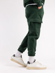 Completo tuta felpato con felpa cappuccio + pantalone con tasconi KANYE Dark Green5
