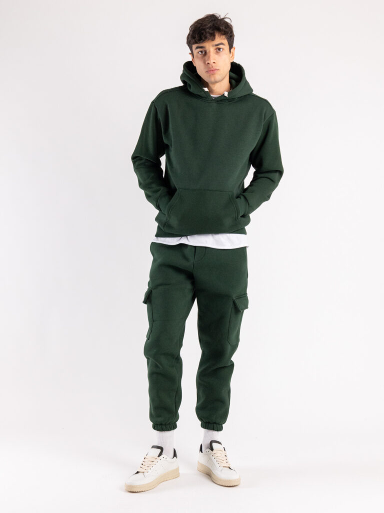 Completo tuta felpato con felpa cappuccio pantalone con tasconi KANYE Dark Green6 Outfit