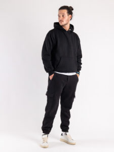 Completo tuta felpato con felpa cappuccio + pantalone con tasconi KANYE Nero2