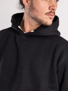 Completo tuta felpato con felpa cappuccio + pantalone con tasconi KANYE Nero4