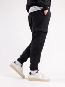 Completo tuta felpato con felpa cappuccio + pantalone con tasconi KANYE Nero5