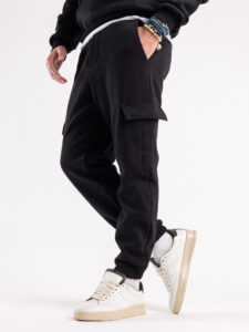 Completo tuta felpato con felpa cappuccio + pantalone con tasconi KANYE Nero8