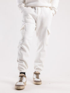 Completo tuta felpato con felpa cappuccio + pantalone con tasconi KANYE Panna7
