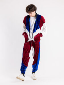 Completo tuta in ciniglia con felpa zip + pantalone con polsini 636 Blu1